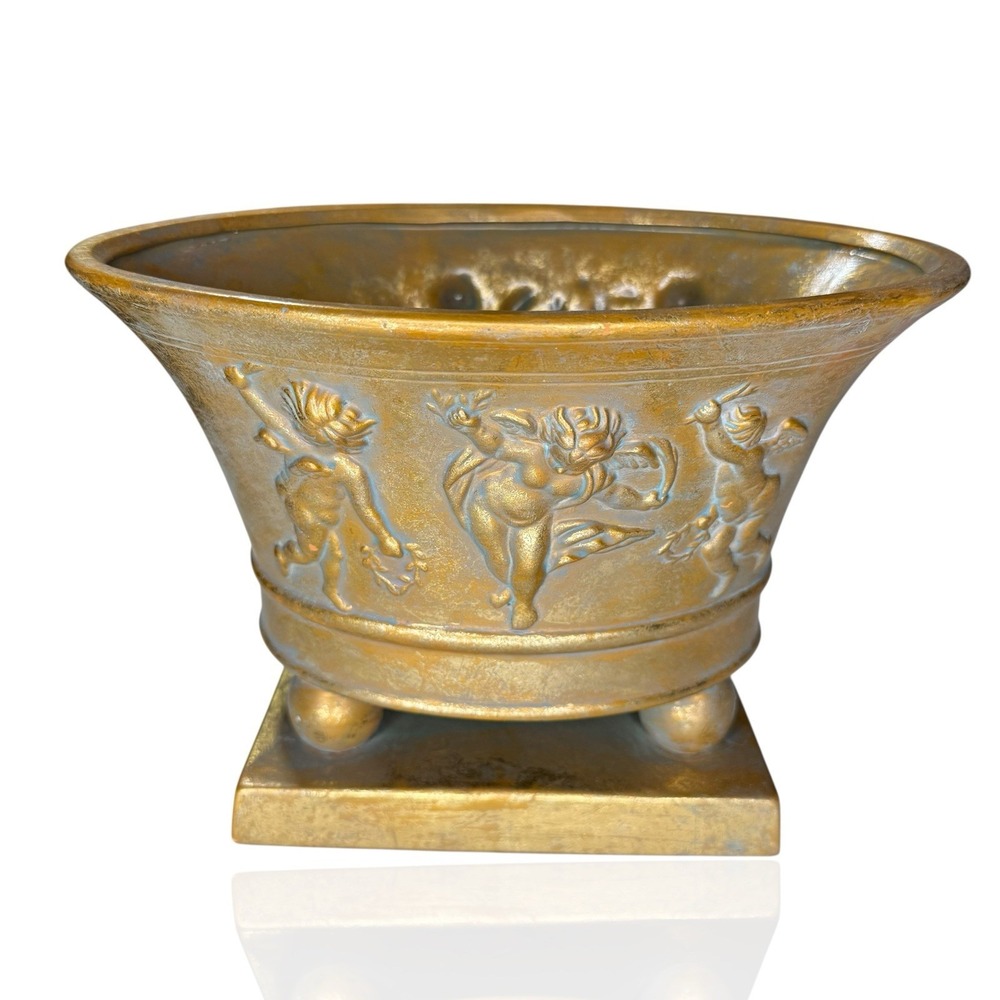 RAZ Imports Gold Cherub Embossed Jardinière / Decorative Vase / Planter Baroque